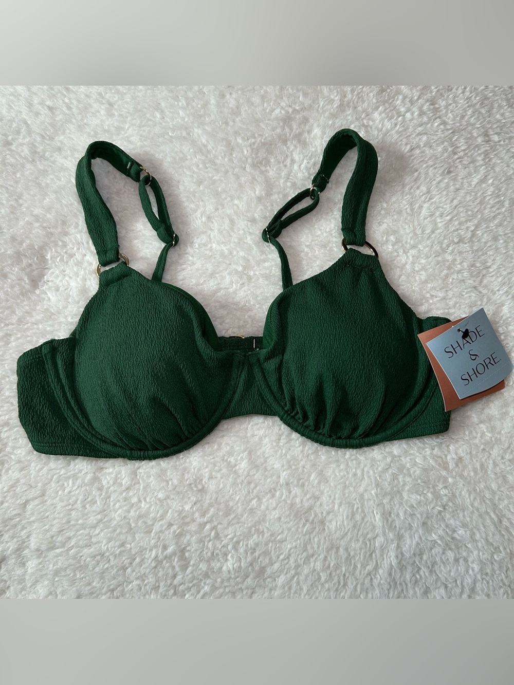 Shade & Shore Women’s Textured Green Bikini Top Underwire 36D NEW